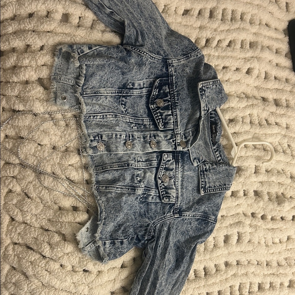 SHEIN Blue Denim Cropped Jacket